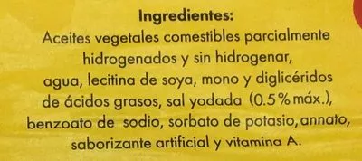 Lista de ingredientes del producto Margarina sin sal Aurrera Aurrera 1 Kg