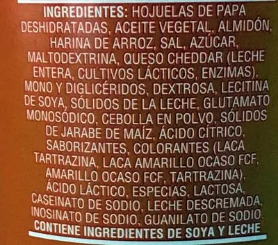 Lista de ingredientes del producto Sabritas Stax cheddar Sabritas 155.9 g