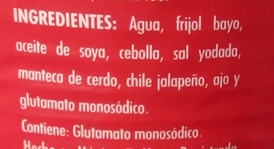 Lista de ingredientes del producto Frijoles Bayos Refritos La Costeña 580 g