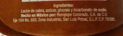 Lista de ingredientes del producto cajeta quemada Coro 354 g