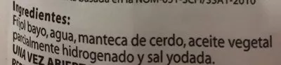 Lista de ingredientes del producto FRIJOLES REFRITOS BAYOS CHATA 430 g