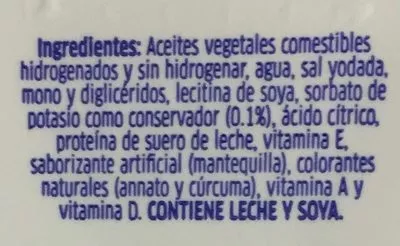 Lista de ingredientes del producto Margarina sin sal Primavera Primavera 800 g