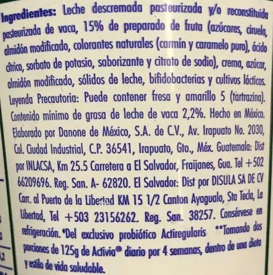 Lista de ingredientes del producto Activia Ciruela Pasa Danone Danone, Activia 900 g