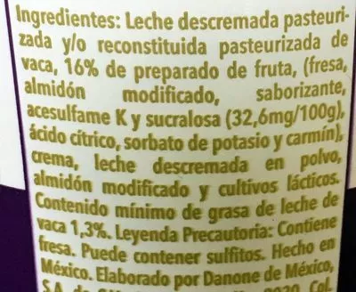 Lista de ingredientes del producto Vitalinea sin azucar sabor Fresa Danone 900 g