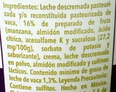 Lista de ingredientes del producto Vitalinea sin azucar sabor Manzana Verde Danone 900 g