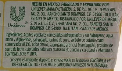 Lista de ingredientes del producto Margarina Sin Sal 4 en 1 Iberia Iberia 500 g