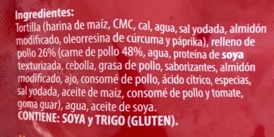 Lista de ingredientes del producto Flautas de pollo El cazo mexicano 360 g