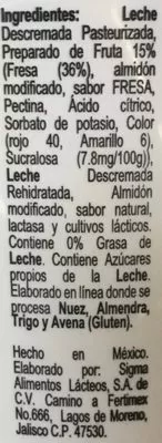 Lista de ingredientes del producto Yoplait Doble Cero Sigma 1 kg