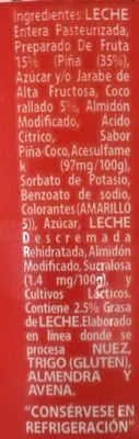 Lista de ingredientes del producto Yoplait Piña Coco Sigma 1 kg