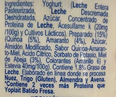 Lista de ingredientes del producto Yoplait Griego Granos Selectos Yoplait 750 g