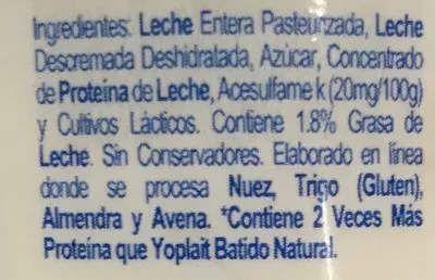 Lista de ingredientes del producto Yoplait Griego Natural Yoplait 750 g