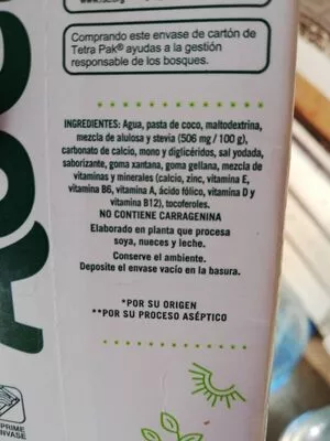 Lista de ingredientes del producto Ades coco  