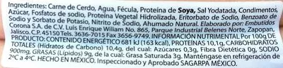 Lista de ingredientes del producto Corona Salchicha Hot Dog Corona 230 g