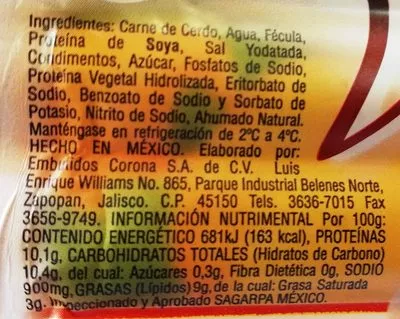 Lista de ingredientes del producto Corona Salchichas Viena Corona 500 g