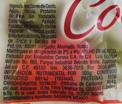 Lista de ingredientes del producto Corona Salchichas cocktail Corona 500 g