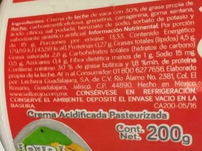 Lista de ingredientes del producto Crema premium Sello rojo 200 g