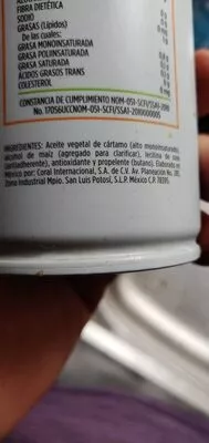 Lista de ingredientes del producto   