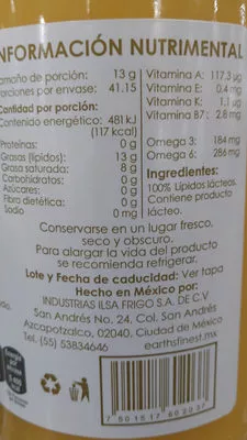 Lista de ingredientes del producto Ghee Earth's Finest 600 g