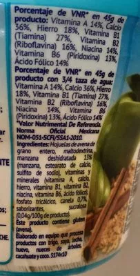 Lista de ingredientes del producto AVENA INSTANT MANZANA Y CANELA QUAKER 45 g