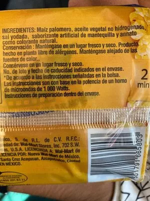 Lista de ingredientes del producto  Great Value 