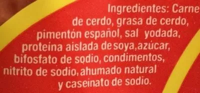 Lista de ingredientes del producto CHORIZO TIPO ESPAÑOL OBERTAL 550 g