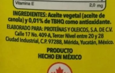 Lista de ingredientes del producto Aceite de canola Vita Vita 940 ml