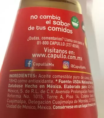 Lista de ingredientes del producto Aceite de canola Capullo Capullo 845 ml