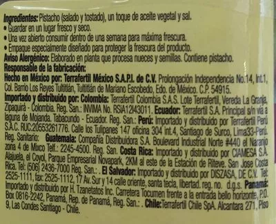 Lista de ingredientes del producto Pistacho Americano Terrafertil 750 g