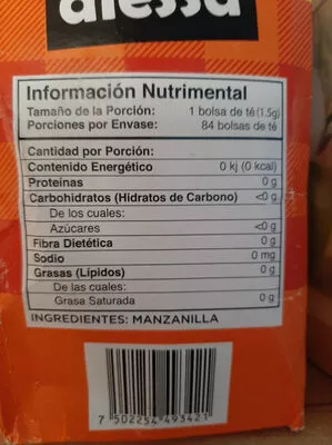 Lista de ingredientes del producto Te de manzanilla Gourmet Tea alessa 126 gr