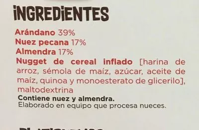 Lista de ingredientes del producto HEALTHY GRANOLA BiTES Arándano Yobits 4 paquetes 30g c/u