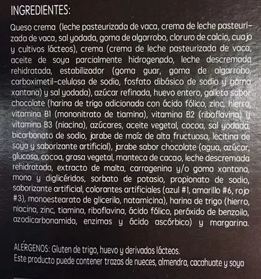 Lista de ingredientes del producto Cheesecake Oreo Vips 750 g