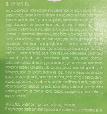 Lista de ingredientes del producto Pay Helado de limón La Lechera, Vips 750 g