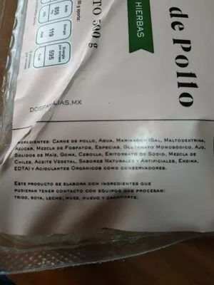 Lista de ingredientes del producto   