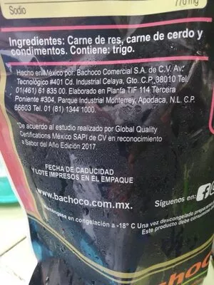 Lista de ingredientes del producto   