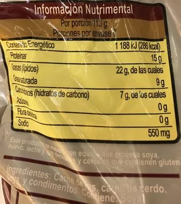 Lista de ingredientes del producto Carne para hamburguesa Arrachera Bachoco Bachoco 904 g