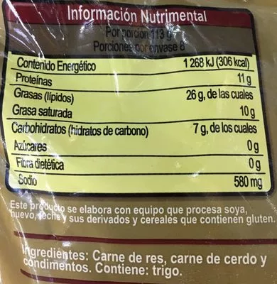 Lista de ingredientes del producto Carne para hamburguesa sirloin Bachoco Bachoco 904 g