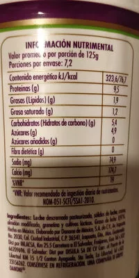 Lista de ingredientes del producto VITALINEA ESTILO GRIEGO SIN ENDULZAR Vitalinea 900g