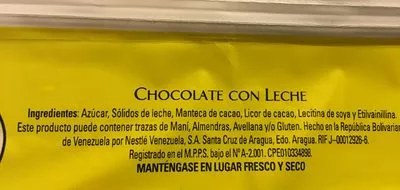 Lista de ingredientes del producto Chocolate Con Leche Nestle 130 g