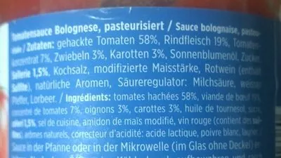 Lista de ingredientes del producto Sauce  bolognaise Denner 420 g