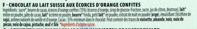 Lista de ingredientes del producto Chocolat Lait Orange Villars 100 g