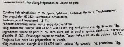 Lista de ingredientes del producto Escargot de porc vaudois Bell 260 g