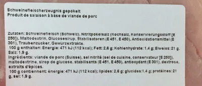 Lista de ingredientes del producto Jambon Bell 170g