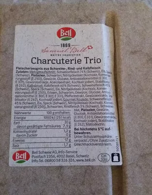 Lista de ingredientes del producto Charcuterie trio Bell 180 g