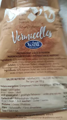 Lista de ingredientes del producto Vermicelles Vanini 200 g