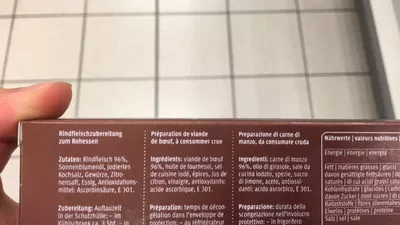 Lista de ingredientes del producto Tartare épicé Migros 