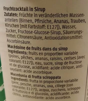 Lista de ingredientes del producto Macedoine de fruits M-Budget, Migros 550 g