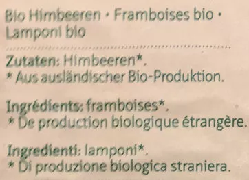 Lista de ingredientes del producto Framboises non sucrées Migros Bio,  Migros 300 g