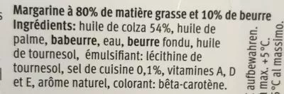 Lista de ingredientes del producto Margarine au beurre (et à l'huile de palme) Sanissa 250 g