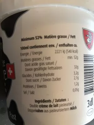 Lista de ingredientes del producto Double crème de la Gruyere Milco 3dl