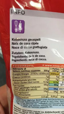 Lista de ingredientes del producto Noix de coco rapee Coop 200 g